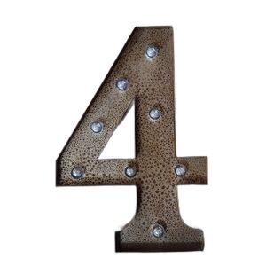 Light‑Up Number 4 Sign – Rustic Metal Marquee – Birthday Party Decor